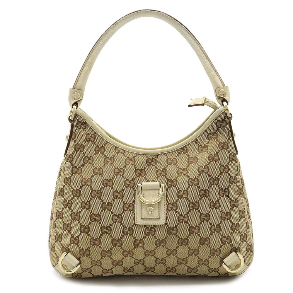 Gucci Abbey GG Canvas Shoulder Bag Hobo Leather Beige Brown Cream Ivory White